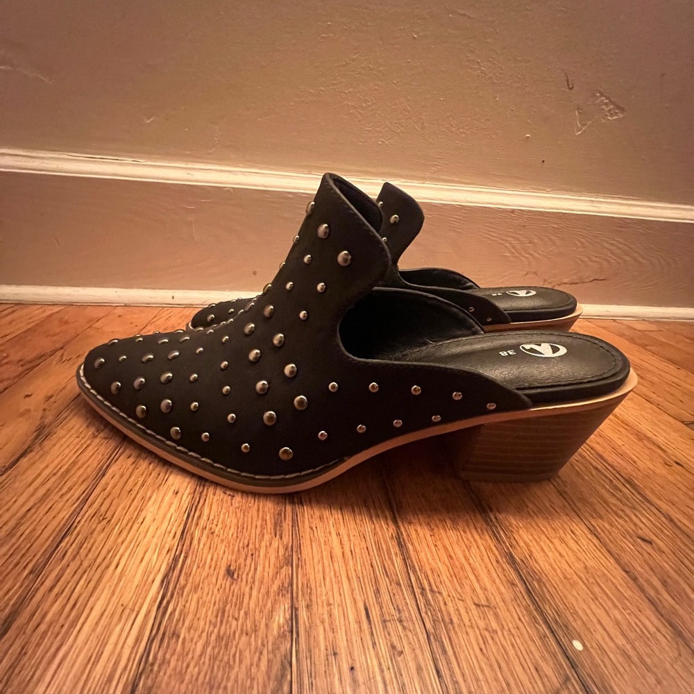 Black Studded Women's Mules